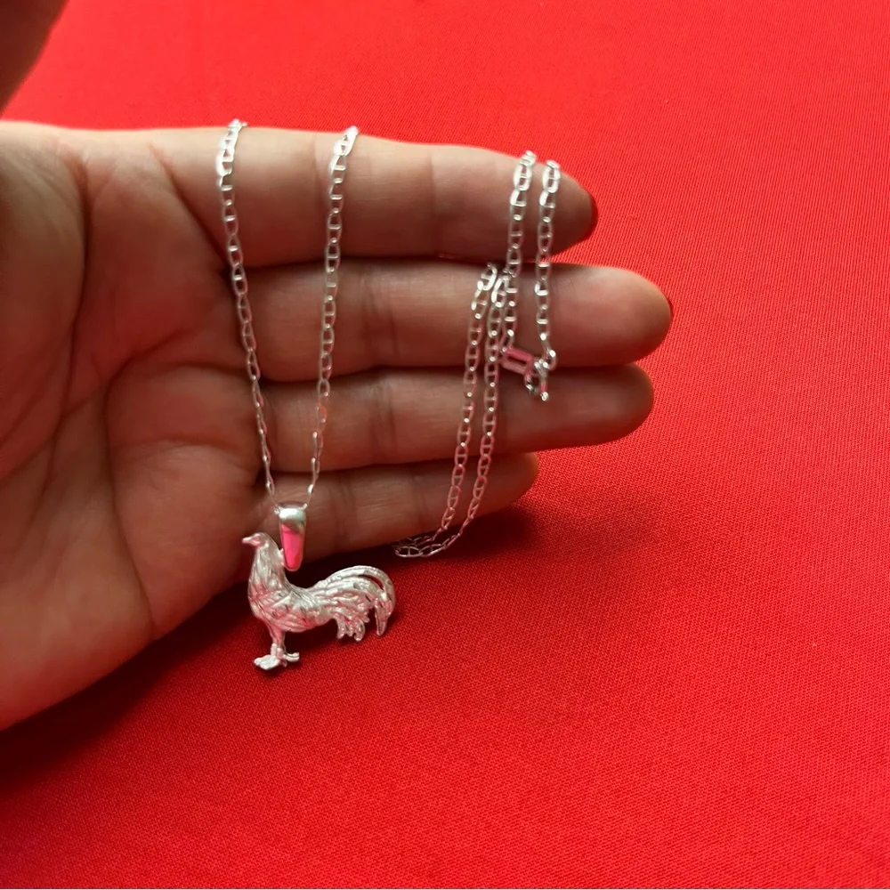 925‎ Sterling Silver Rooster Charm Pendant and chain necklace